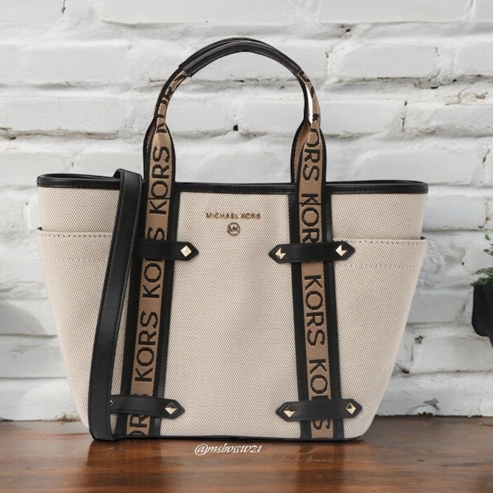 Michael Kors Maeve Medium Convertible Tote in Natural/Black NWT - Picture 2 of 14
